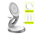 3-in-1 magnetic folding wireless charger stand, 88 x 80 x 25 mm, grey or silver, Type-C