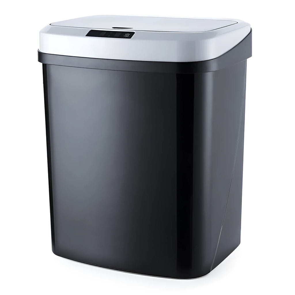 Plastic induction trash can with lid in black or white for living room, kitchen, or toilet