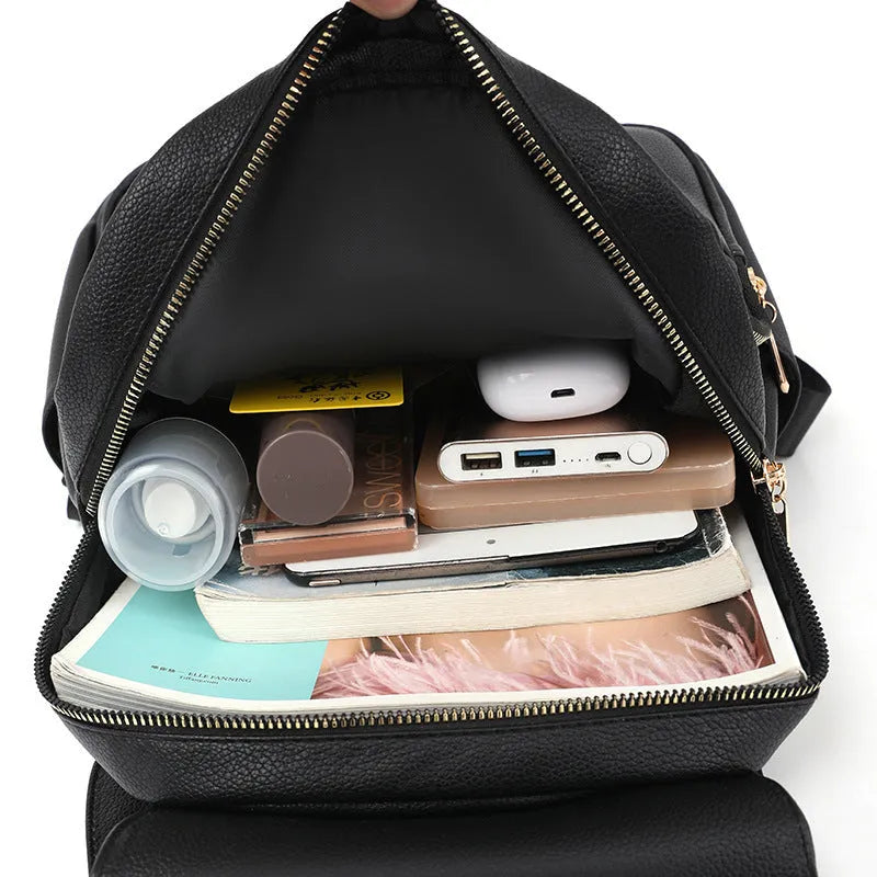 Women's casual leather backpack in taro purple with three-dimensional pockets and street trend styling
