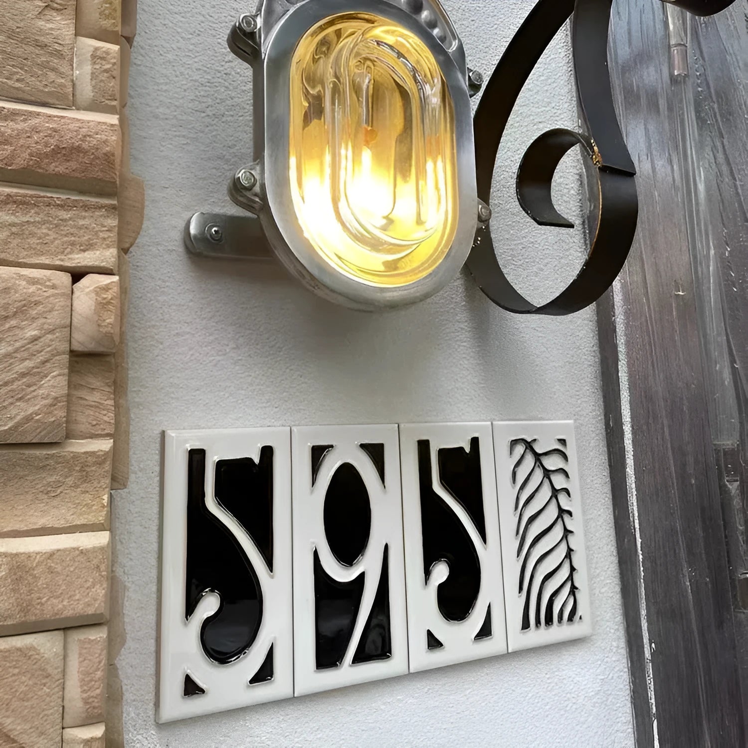 Handmade retro enamel art ceramic doorplate showing number design options on a 76mm by 152mm plate.