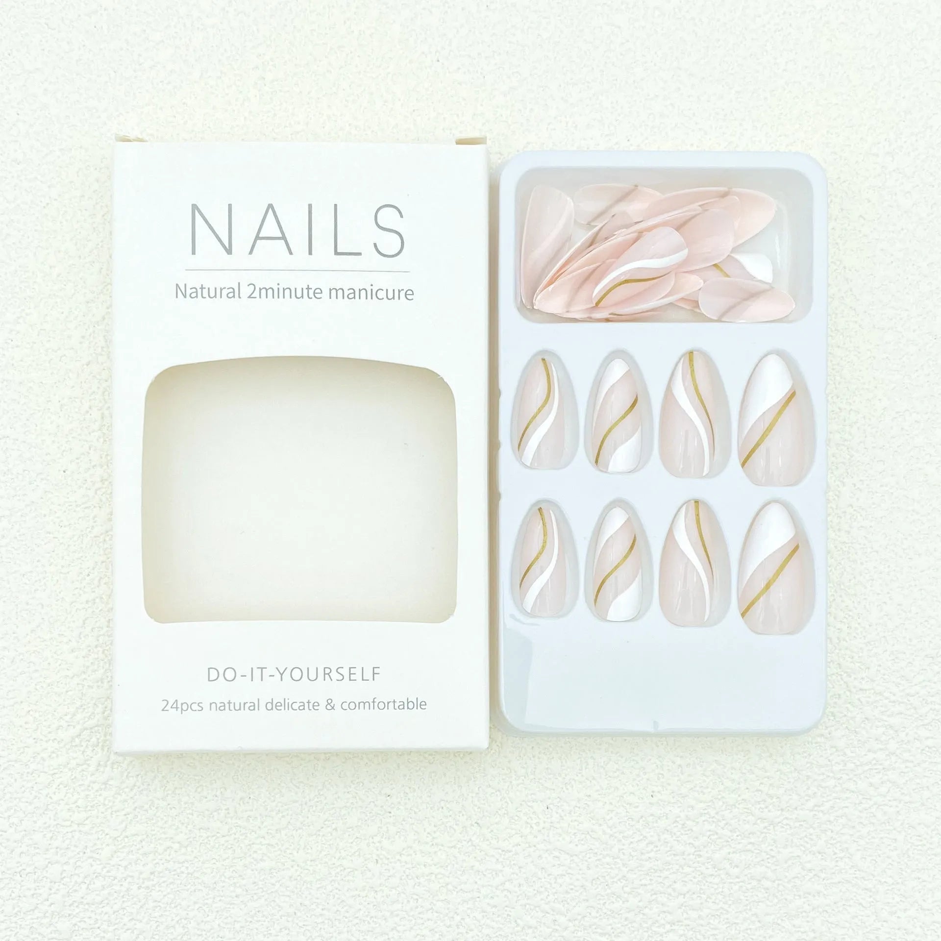 Golden lines plaid pattern wearable nail stickers in medium drop shape with jelly glue.