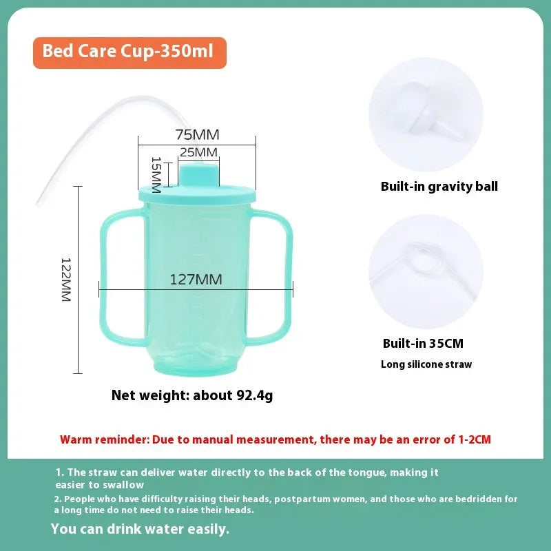 Oblique mouth anti-choke bedside drinking cup with handle and lid in PP plastic material