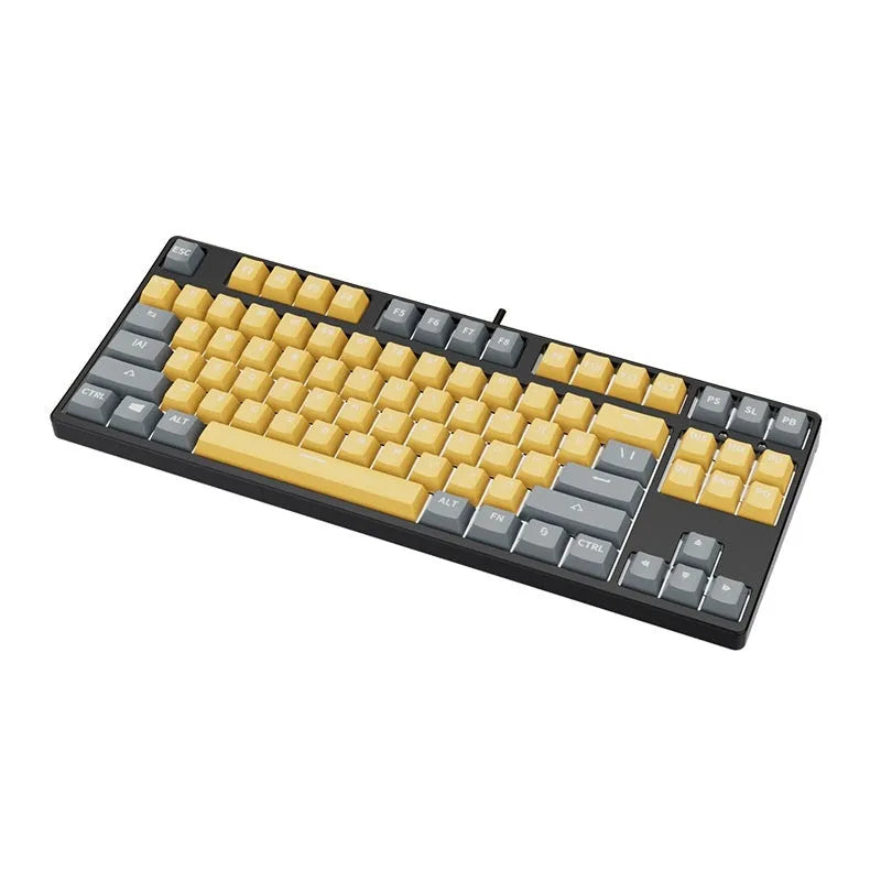 87 key wired mechanical keyboard with hot-swappable switches showing dual-colour keycap theme on metal body