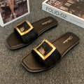 Women's apricot summer flat slippers with casual PVC non-slip sole