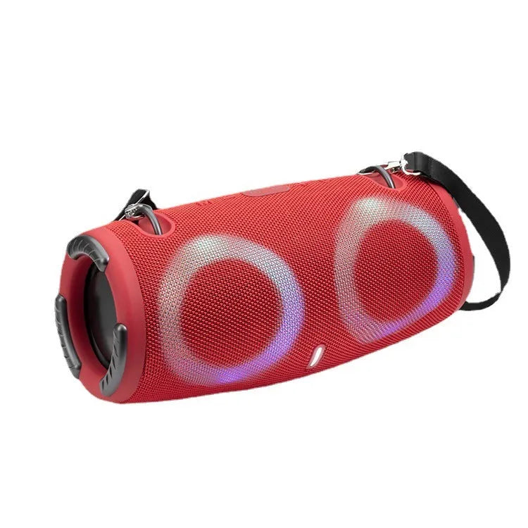 War Drum portable Bluetooth speaker in multiple colours with RGB lights and carrying strap.