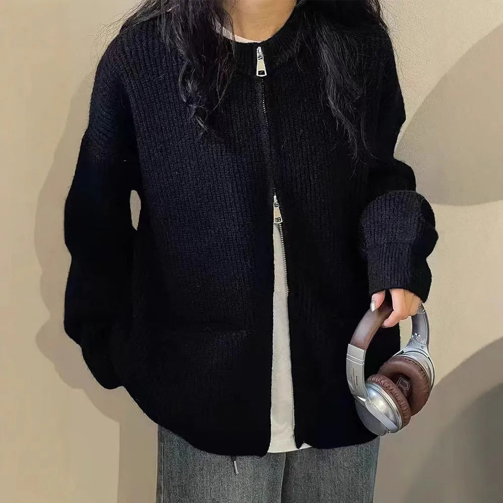 Women's soft viscose sweater coat cardigan in beige, available in small and plus sizes.