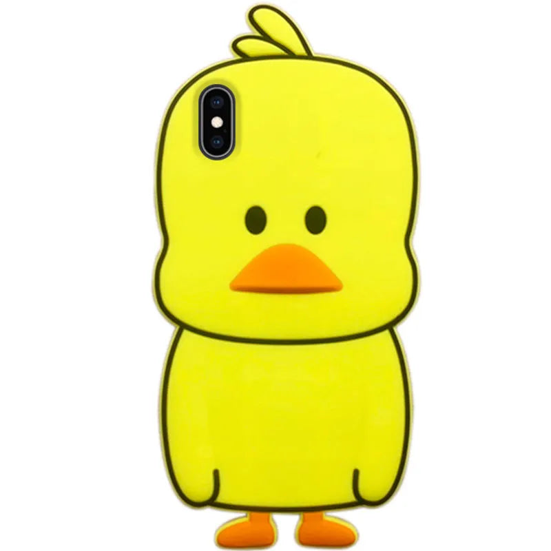 Green silicone iPhone case with animal cartoon design showing waterproof protective features