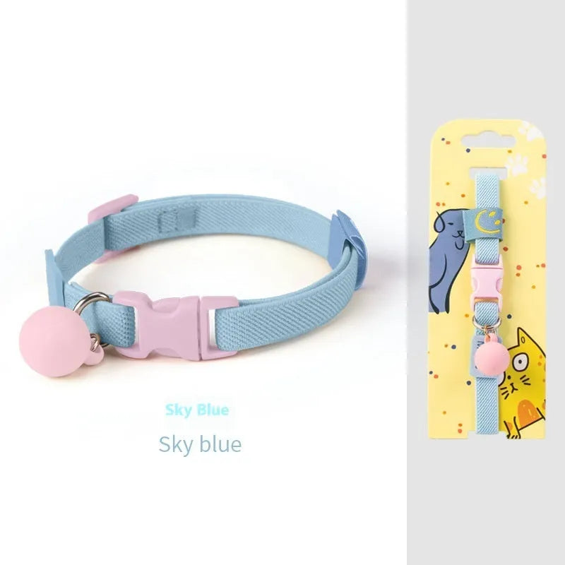 Small dog wearing high elasticity polyester pet collar in yellow colour