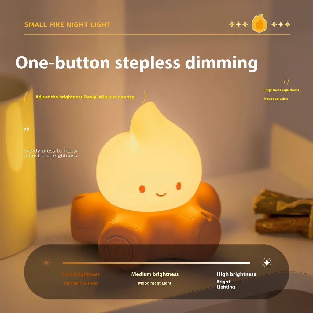 Silicone fire pile cartoon night lamp with yellow LED lighting and ABS shade measuring 96x92x93mm