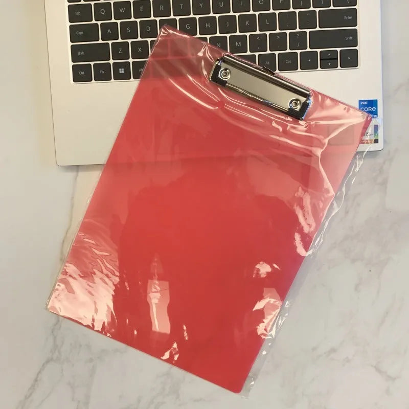 A4 transparent plastic writing board holder with metal clip in multiple colour options