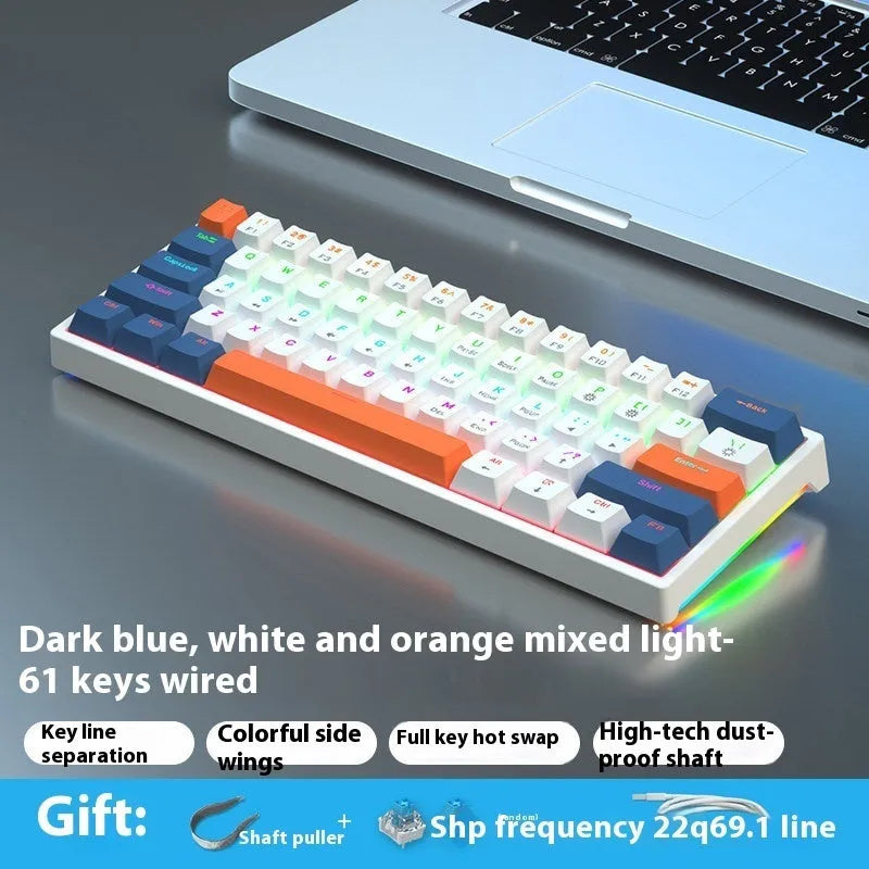 Small bluish black mechanical keyboard with 61 keys and hot-swap switch sockets