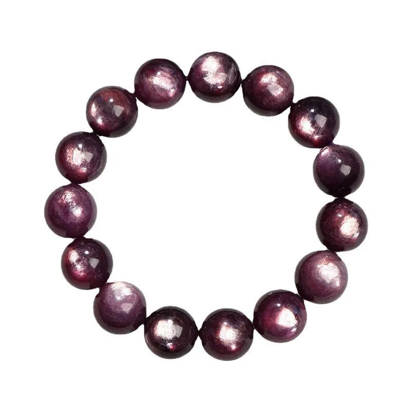 Purple lepidolite crystal round bead bracelet with polished finish and geometry style.