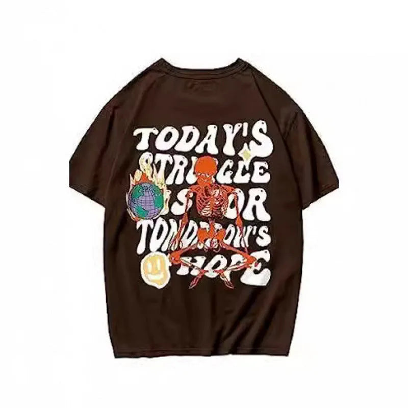 Printed men's short sleeve sports T-shirt with digital pattern design on polyester fabric.