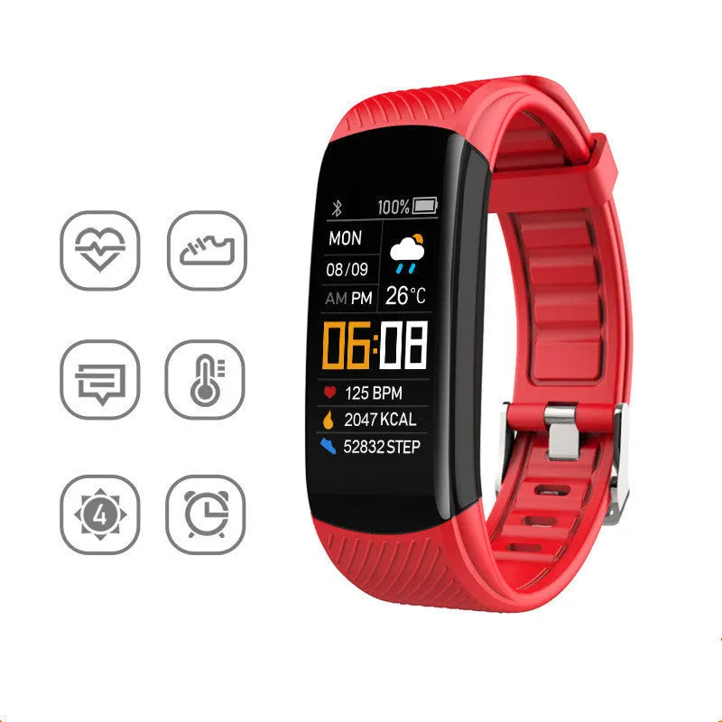 Black TPU sports pedometer bracelet with 0.96-inch touch screen on wrist