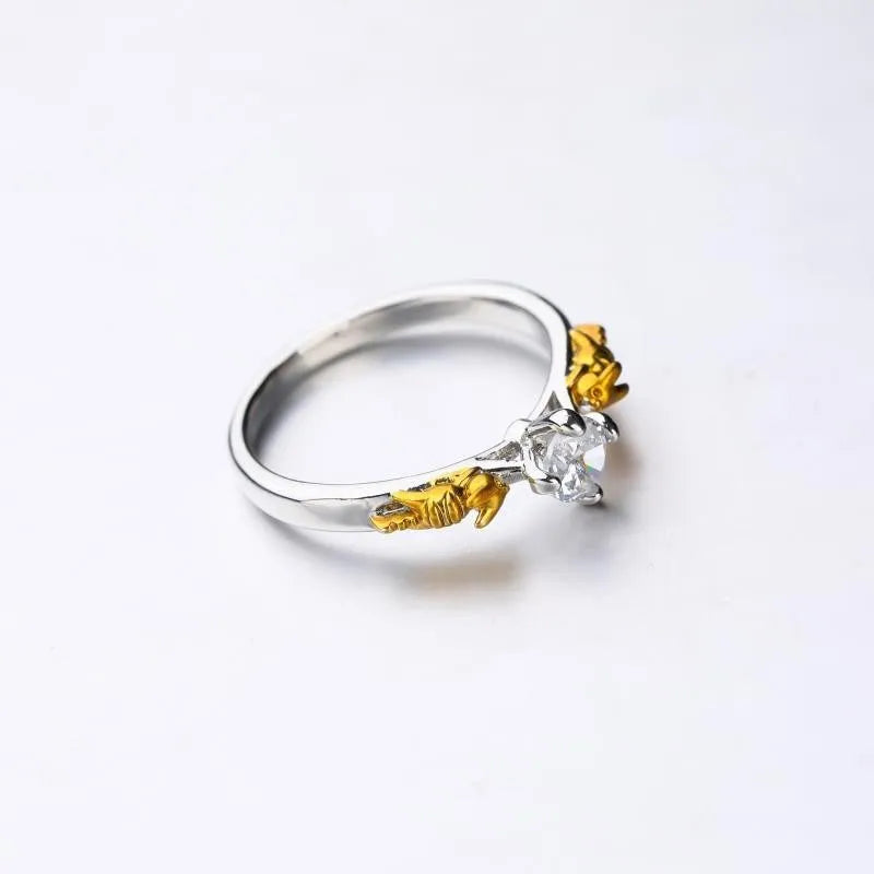 Black gold copper crown ring for cosplay and costume events on a size 8 finger.