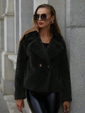 Women's loose short faux fur coat in rose red with regular sleeves