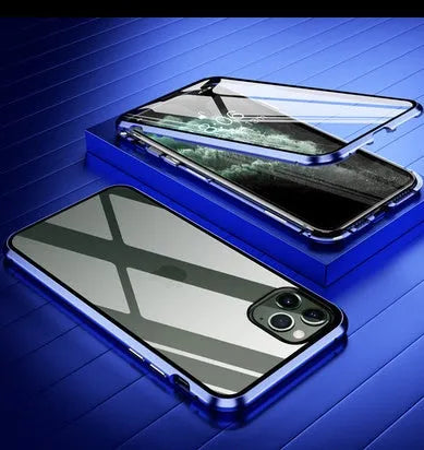Glass anti-spy phone case with geometry pattern for iPhone in clamshell design