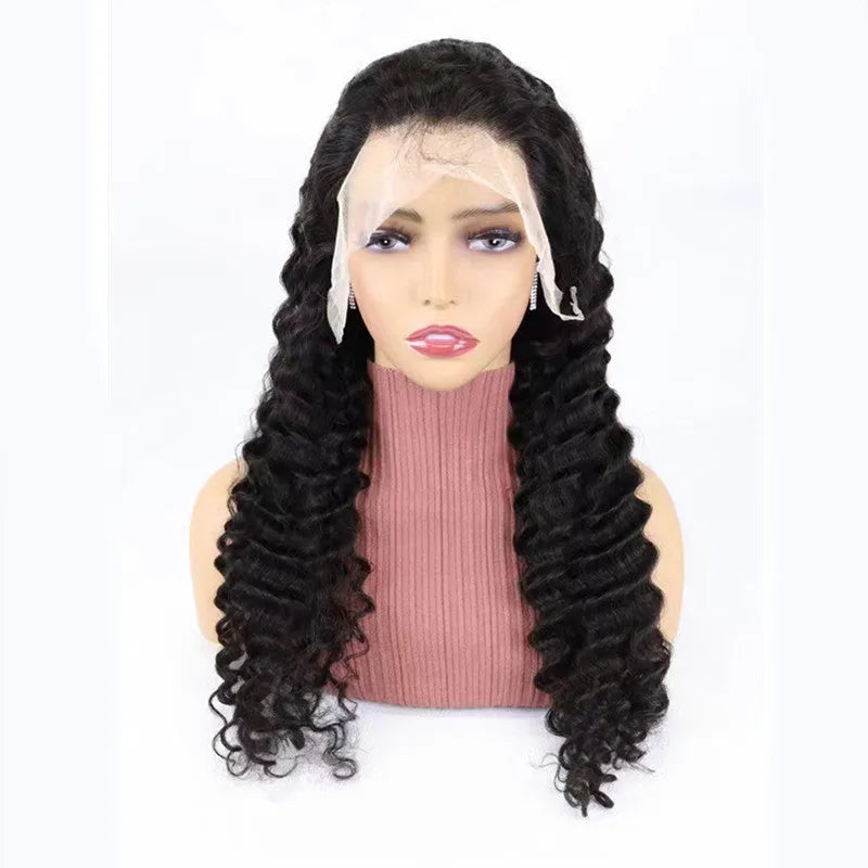 Simple solid colour human hair half lace front wig on display showing natural hairline