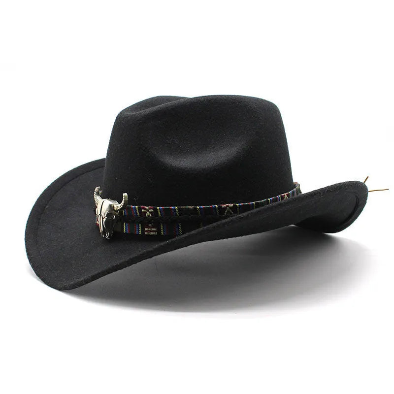 Western cowboy hat with bell crown in wool blend polyester fabric, M size for 56-58cm head circumference