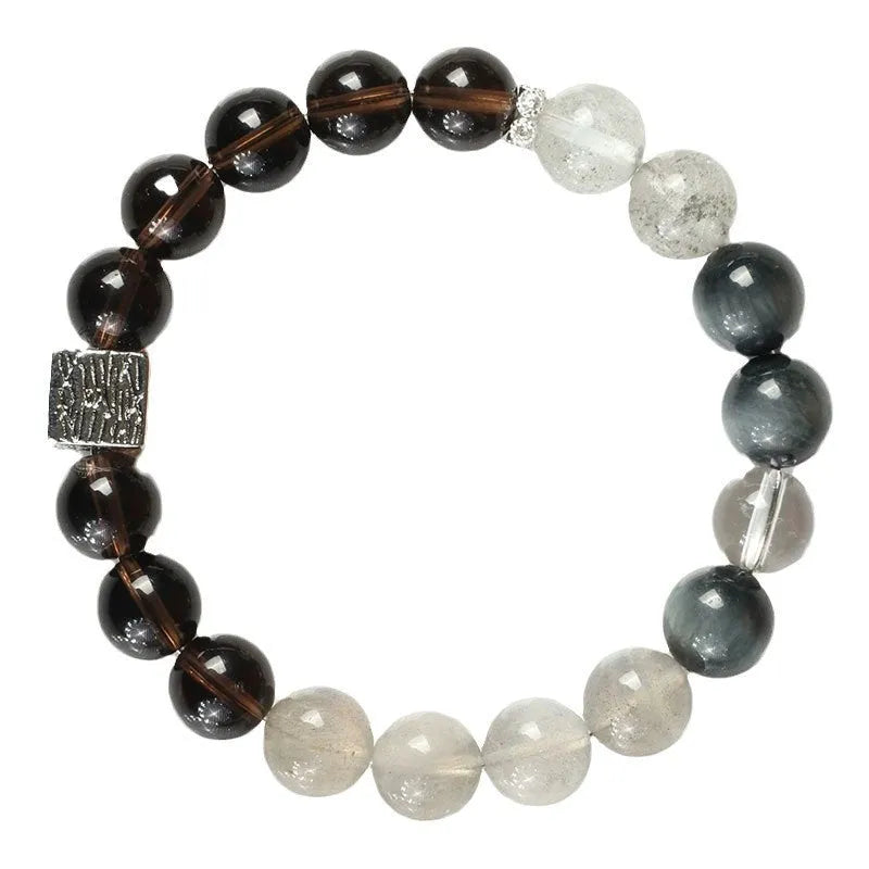 Khaki geometric crystal couple bracelet for men and women, 10mm size.
