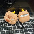 Silicone AirPods cover with overhead duck capybara design in soft shell cartoon style