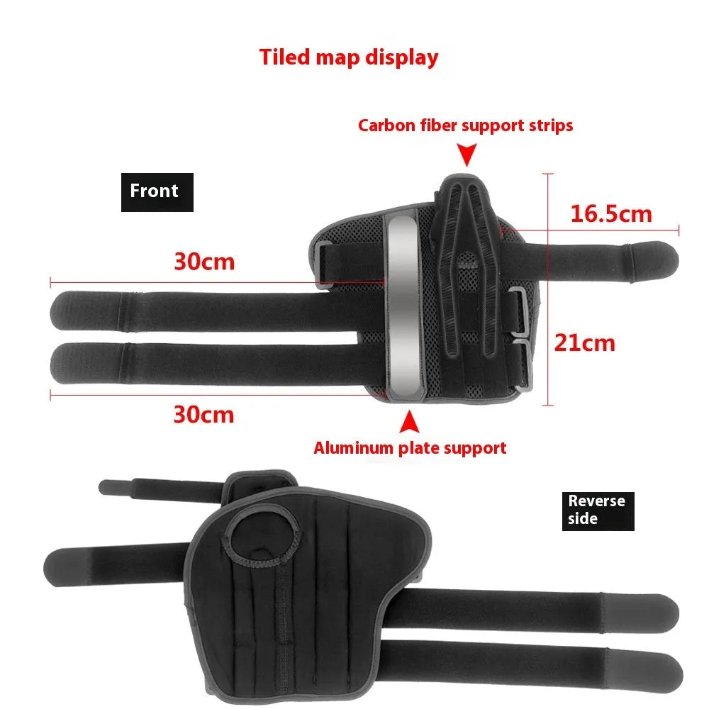 Carbon fibre sports wrist guard with thumb strap in black with grey edging