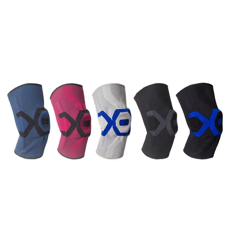 Men's silicone knee pads for sports in various colour options on a grey background