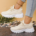 Women's breathable mesh sports shoes in flyknit style with low-top design and platform sole