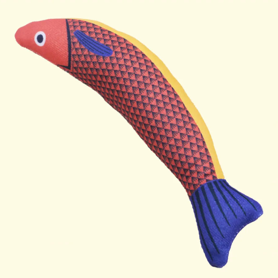 Green fish-shaped cat kicker toy with organic catnip filling and crinkle sound feature