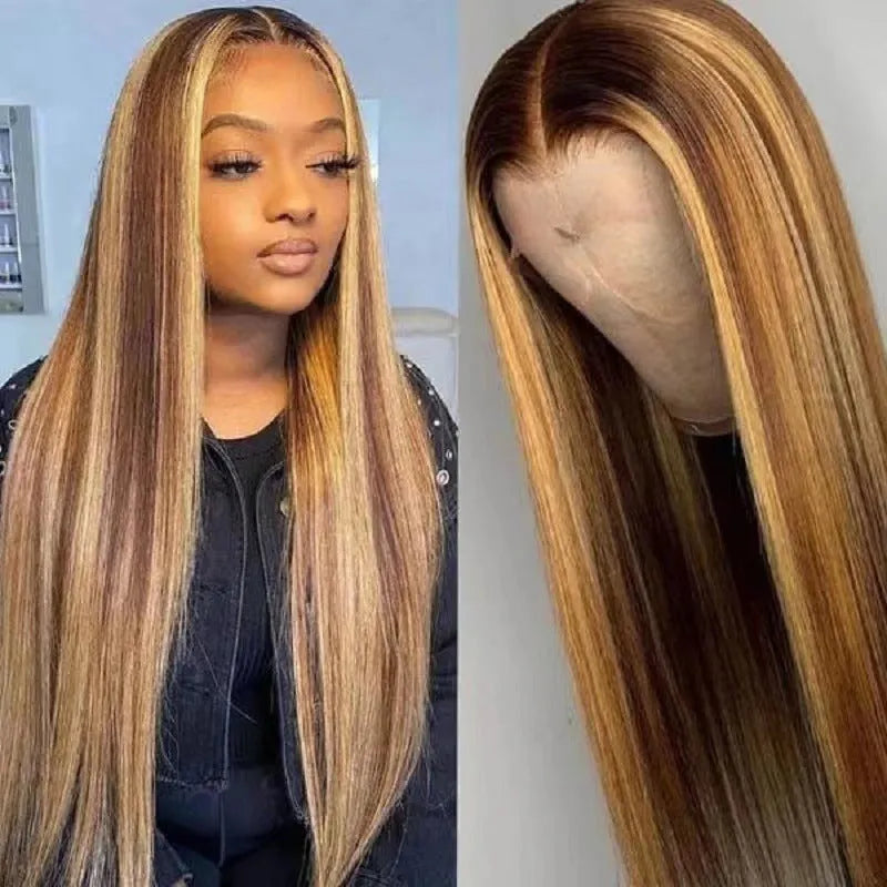 Front lace wig with African Black gradient colour and big wave, long curly synthetic hair.
