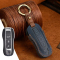 Genuine leather Porsche key case with retro bag buckle in blue and brown colour options