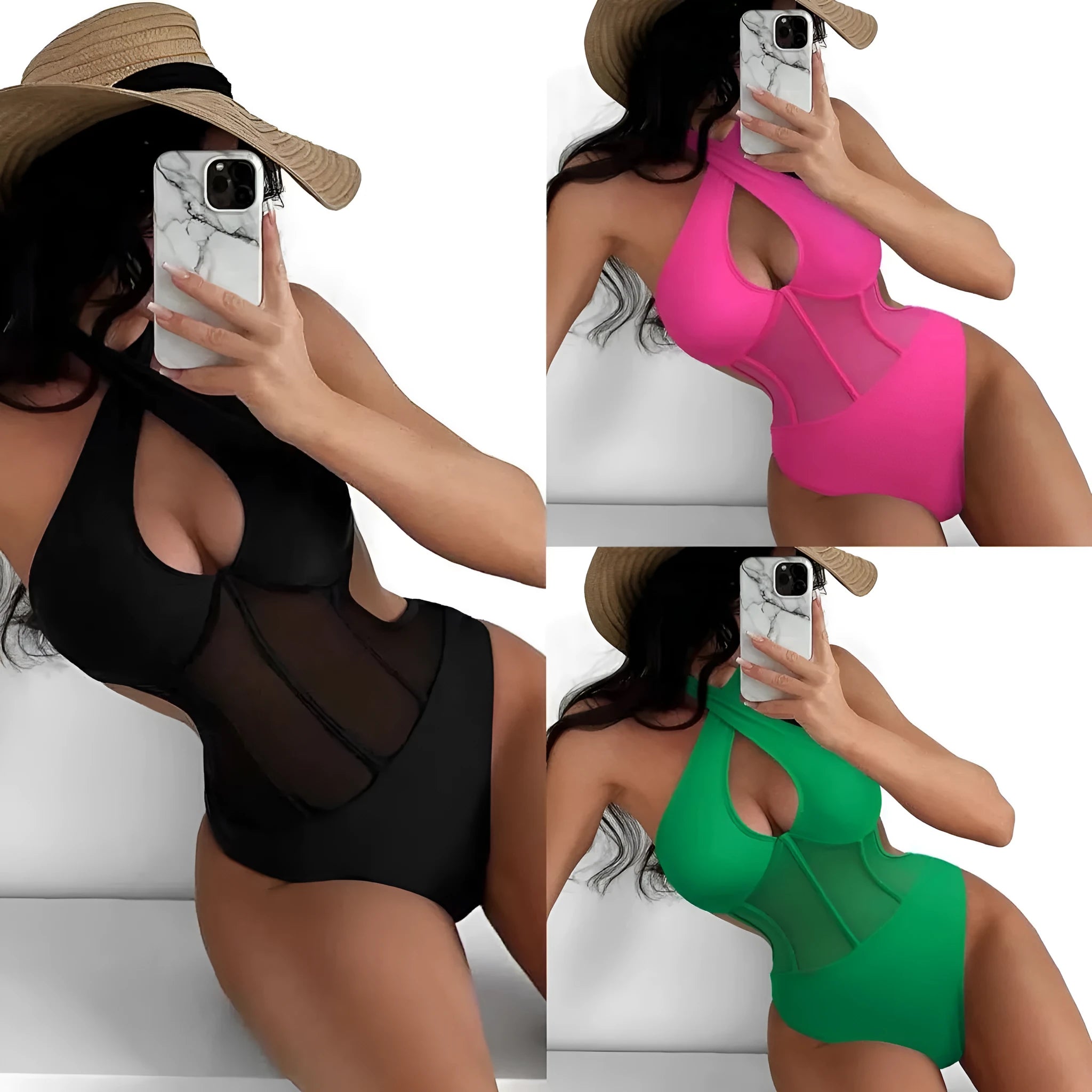 Women's black one-piece swimsuit bikini made from nylon and spandex fabric
