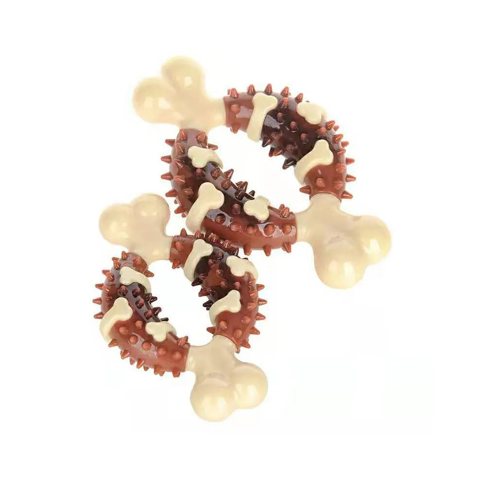 Natural rubber bone-shaped dog chewing toy for dental health in two sizes