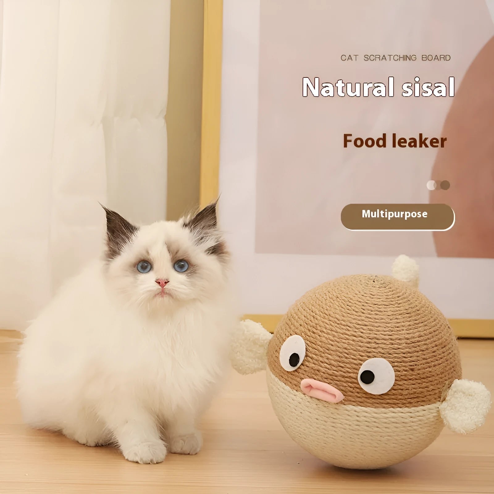 15cm cubic puffer leakage food feeder pet toy made from sisal hemp strips