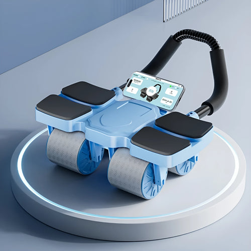 Abdominal exercise wheel with automatic rebound mechanism and four wheels for core training