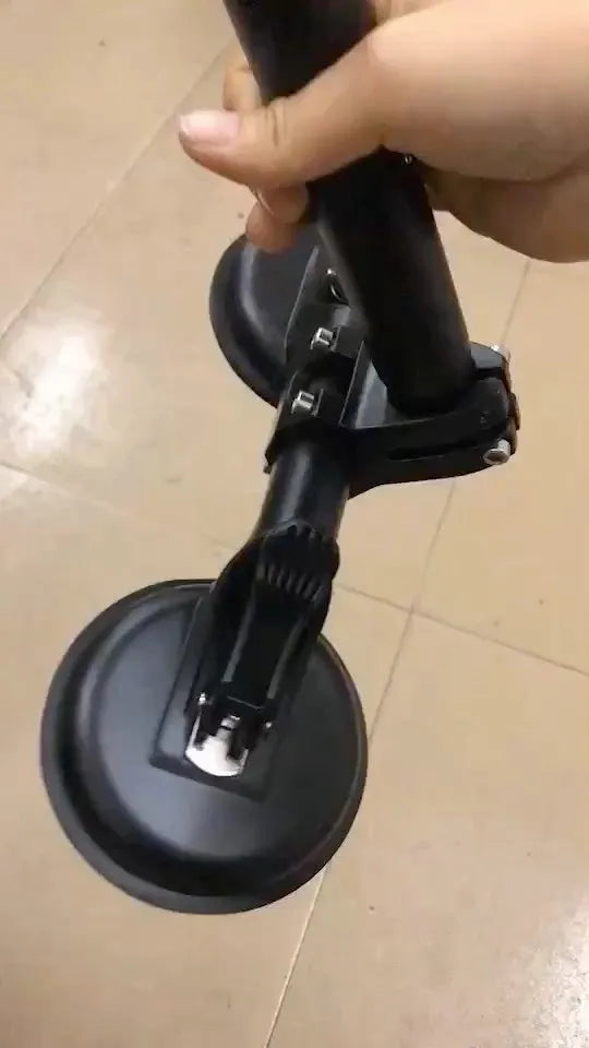 Black off-road car glass sucker mount with round rubber suction cup on ABS plastic base