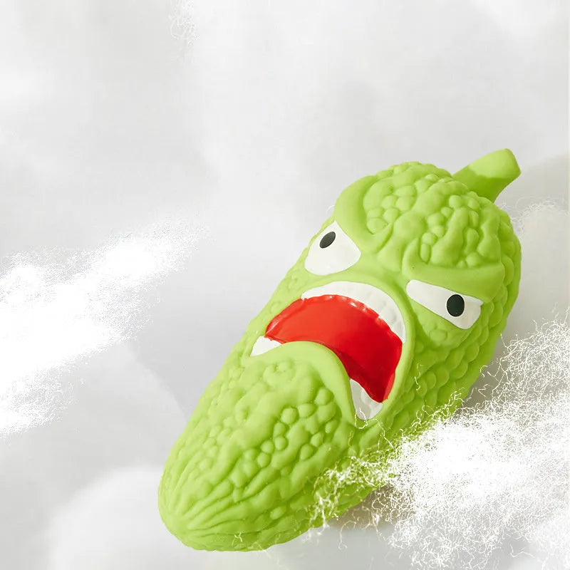 Bitter gourd and chilli shaped dog toys with textured surfaces for chewing and teeth cleaning