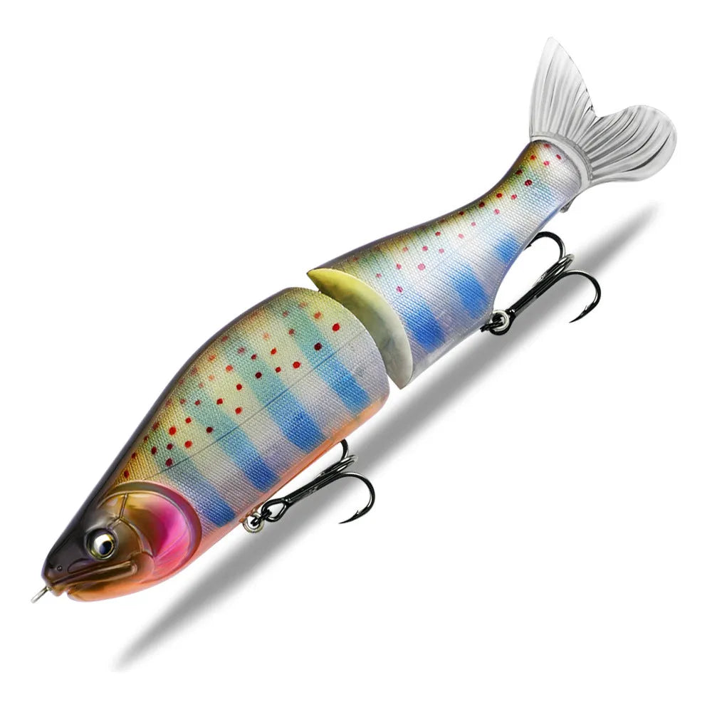 185mm plastic swimming fishing lure for bass on a blue background.