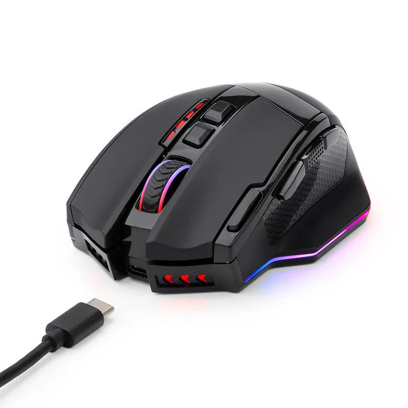 Black Redragon M801P dual mode gaming mouse with nine programmable buttons and ergonomic design