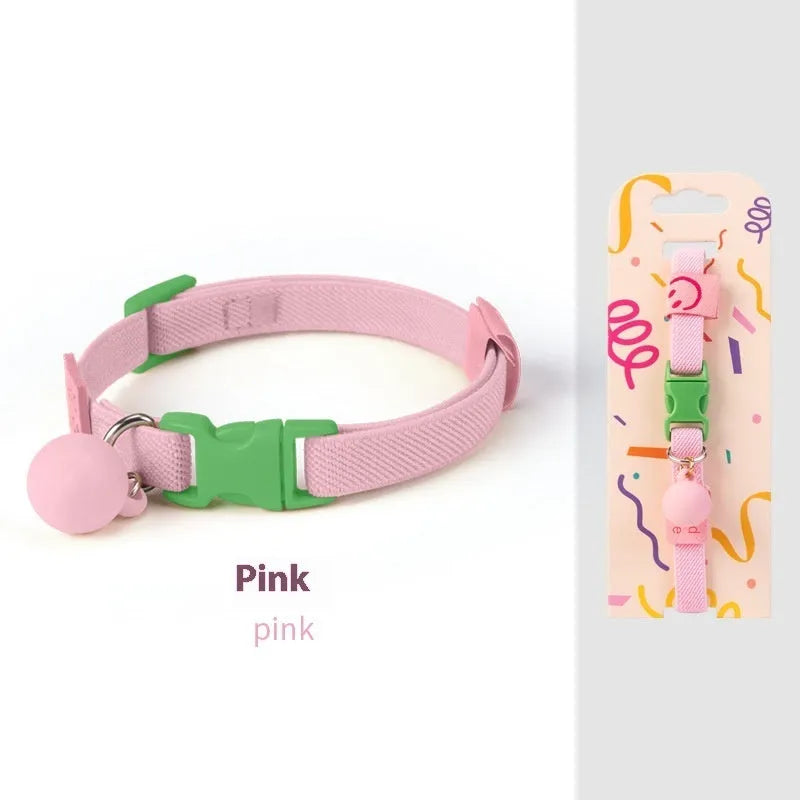 Small dog wearing high elasticity polyester pet collar in yellow colour