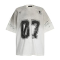 Men's black and white pure cotton printed short-sleeve t-shirt laid flat.