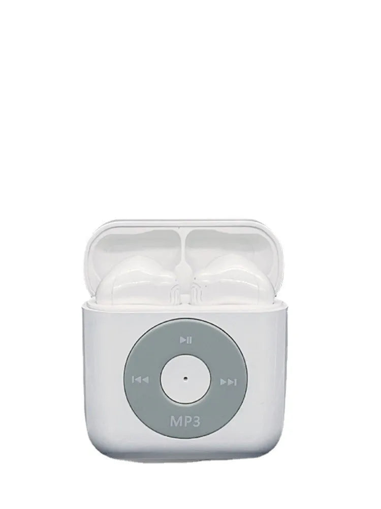 White wireless Bluetooth 5.0 semi in-ear earphones with charging case and noise reduction feature