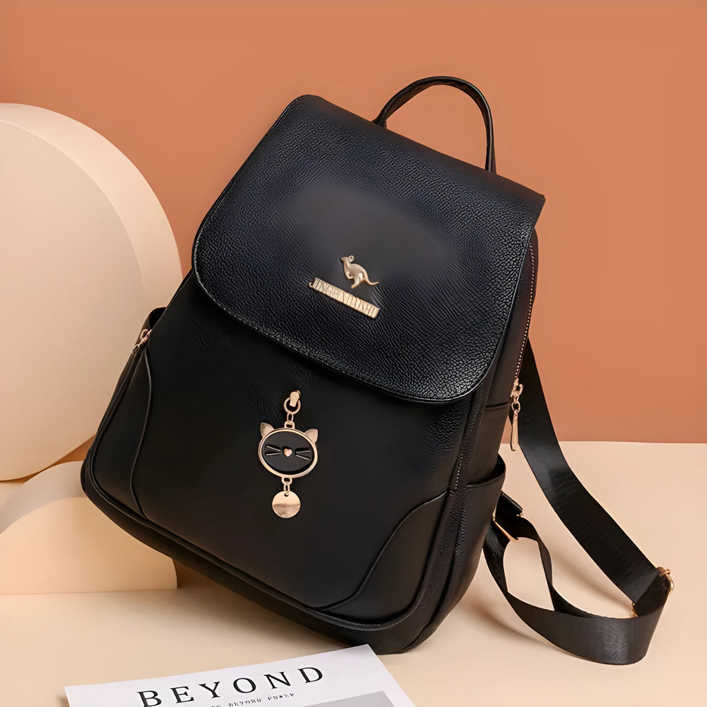 Women's casual leather backpack in taro purple with three-dimensional pockets and street trend styling