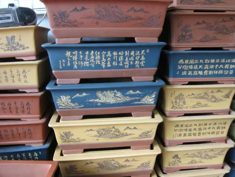Yixing purple clay flower pots, set of 2 rectangular bonsai planters, large 60cm and small 50cm sizes
