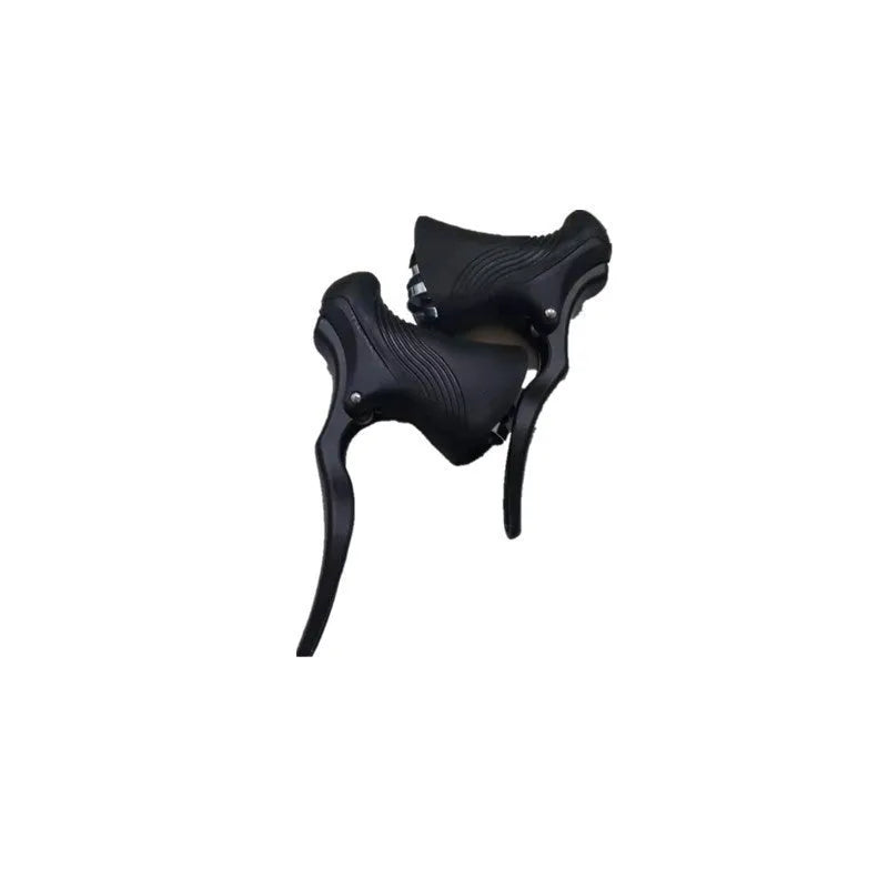 Pair of aluminium alloy road bicycle brake handles in black and black/silver.