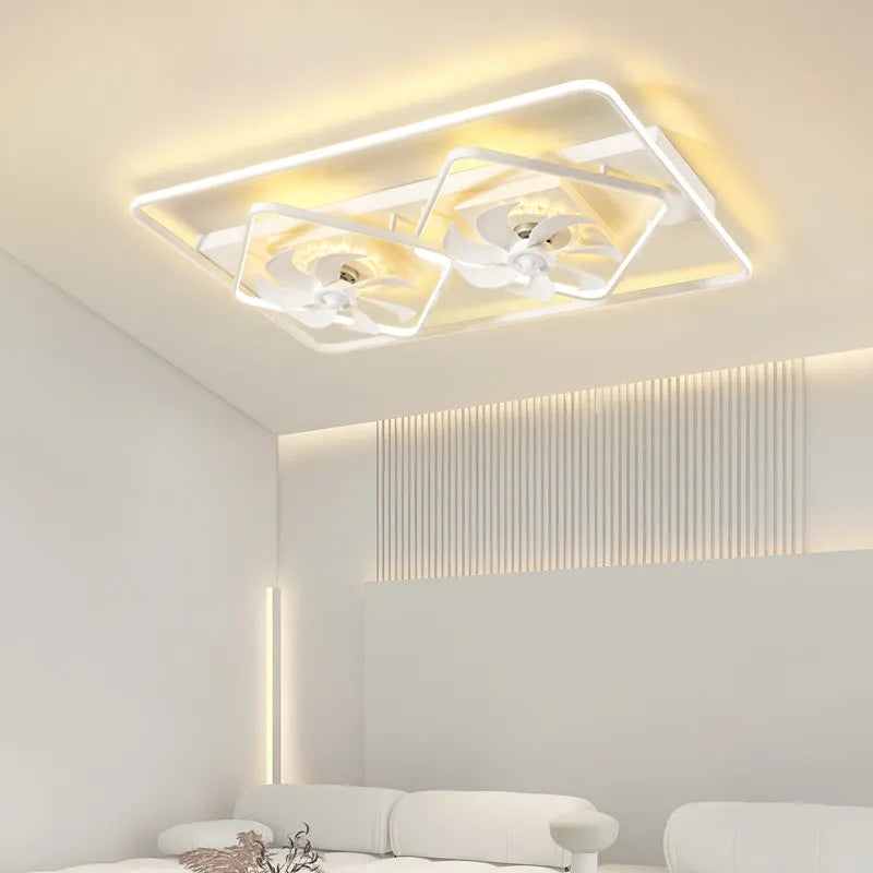 Modern ceiling fan with light featuring thin suction cup design and plastic leaves, 110cm diameter