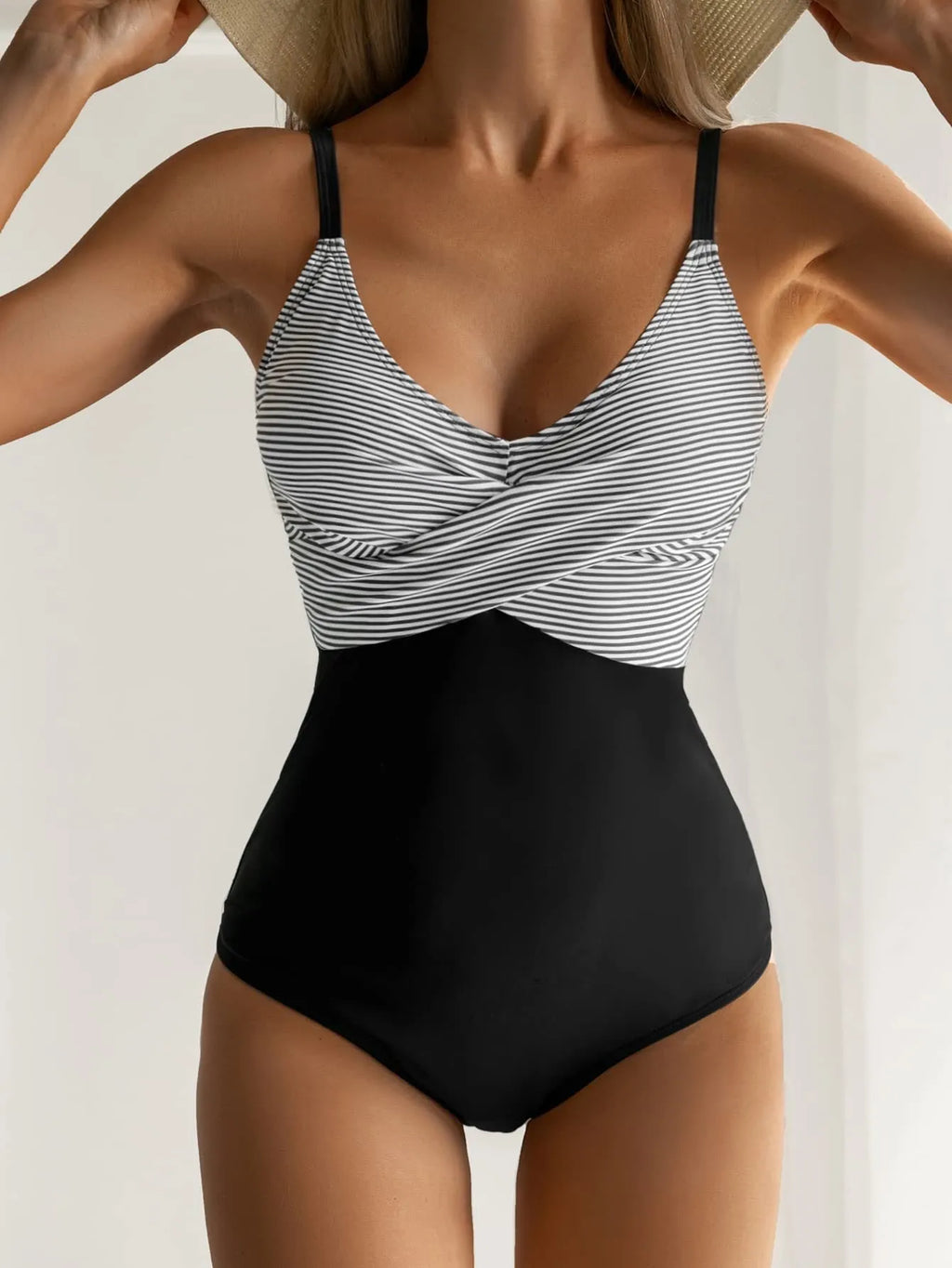Women's printed one-piece swimsuit with lace-up back gather design in various patterns including floral and leopard print