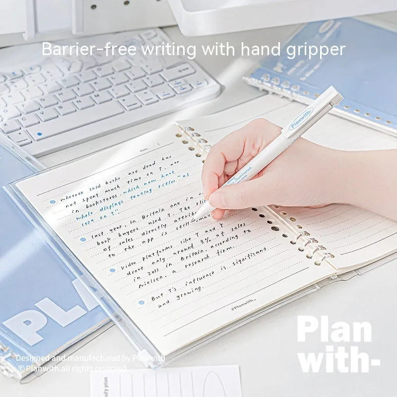 A5 PVC notebook storage organiser in blue colour showing dimensions of 148mm by 210mm