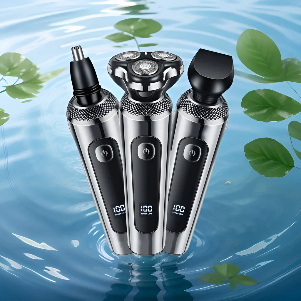 Digital display USB rechargeable beard scraper with five-in-one base bracket and floating cutter head