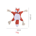 Brown plush fox dog toy with cotton rope limbs, embroidered eyes, and a squeaker in the head.